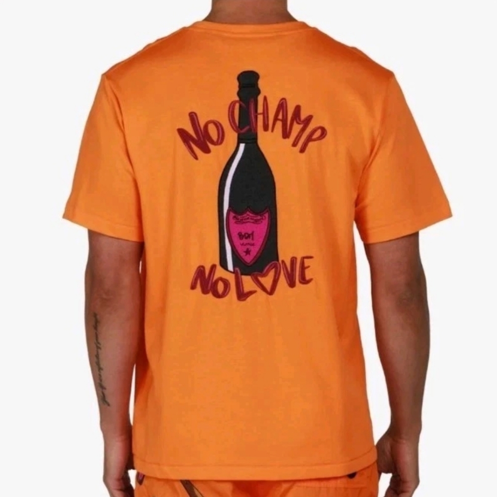 BAIN DE MER LUXURY RESORT WEAR Orange Graphic Tee NO Champagne NO LOVE